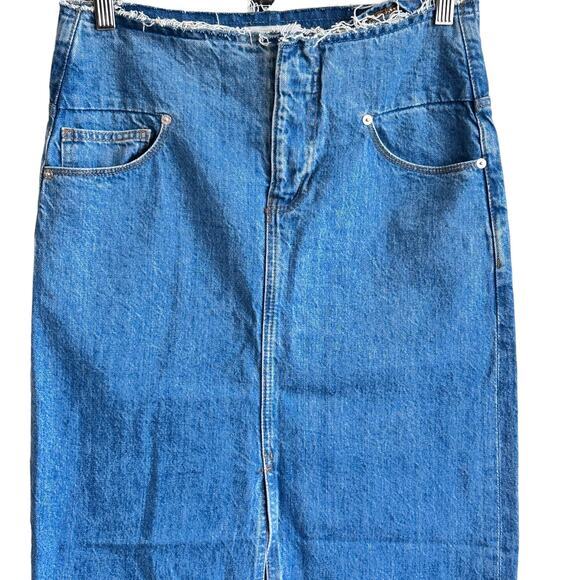 FRAME Sea Cut Off Waist Maxi Denim Skirt Raw Hem Front Slit 26 - Picture 5 of 15